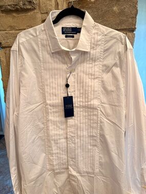 Ralph Lauren White Pleated Tuxedo Dress Shirt